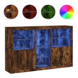 Berkfield Home Sideboard with LED Lights Smoked Oak 162x37x100 cm in Brown - Size: 162 x 37 x 100 cm - thumbnail 2
