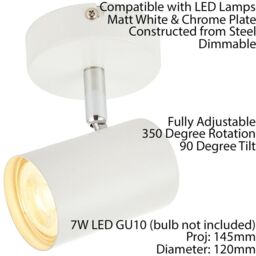 Loops 2x LED Adjustable Ceiling Spotlights Matt White Single GU10 Dimmable Downlight - thumbnail 2