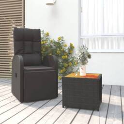 Berkfield Home Beautiful 2 Piece Garden Lounge Set Black Poly Rattan&Solid Wood - thumbnail 2
