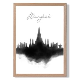 ARTZE Bangkok Watercolour Skyline City Framed Print SIZE: A4 with Oak Frame in Black