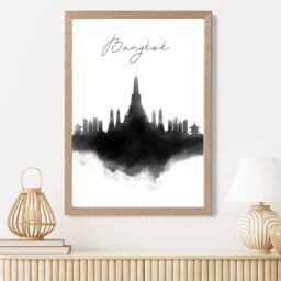 ARTZE Bangkok Watercolour Skyline City Framed Print SIZE: A4 with Oak Frame in Black - thumbnail 2