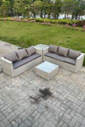 Fimous 6 Seater PE Wicker Light Grey Rattan Garden Corner Sofa Sets Outdoor Patio Furniture - thumbnail 2