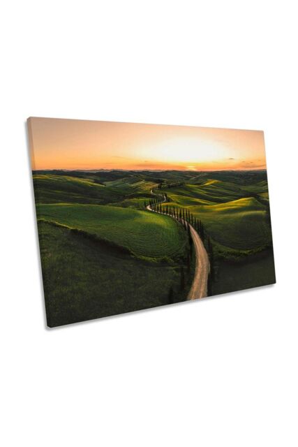 "CanvasGeeks Tuscan Dream Valley Tuscany Sunset Canvas Wall Art Picture Print in Green - Size: W18"" x H12"" x D20mm"