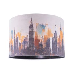 Happy Homewares Grunge Style City Scape Cotton Fabric Lamp Shade in Black & Orange - Size: 12 inches - thumbnail 1