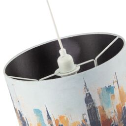 Happy Homewares Grunge Style City Scape Cotton Fabric Lamp Shade in Black & Orange - Size: 12 inches - thumbnail 4