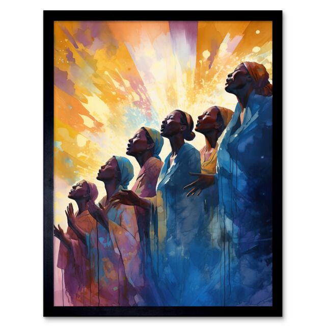 "Artery8 Wall Art Print Female Gospel Choir Group Singing Hymns Modern Watercolour Painting Art Framed in Black - Size: W12"" x H16""" - image 1