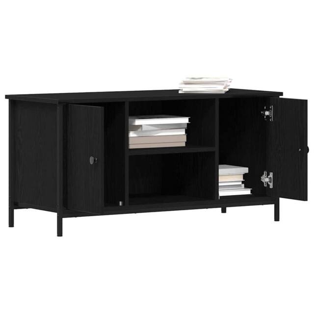 Berkfield Home TV Cabinet Black Oak 100x40x50 cm Engineered Wood & Steel - Size: 100 x 40 x 50 cm - image 1