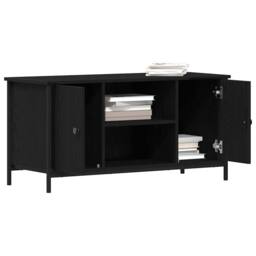 Berkfield Home TV Cabinet Black Oak 100x40x50 cm Engineered Wood & Steel - Size: 100 x 40 x 50 cm