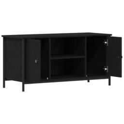 Berkfield Home TV Cabinet Black Oak 100x40x50 cm Engineered Wood & Steel - Size: 100 x 40 x 50 cm - thumbnail 5