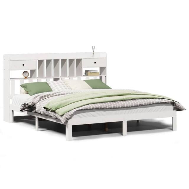 Berkfield Home Bookcase Bed without Mattress White 180x200cm Solid Wood Pine - Size: Super King - image 1