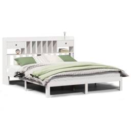 Berkfield Home Bookcase Bed without Mattress White 180x200cm Solid Wood Pine - Size: Super King - thumbnail 1
