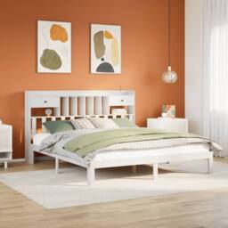 Berkfield Home Bookcase Bed without Mattress White 180x200cm Solid Wood Pine - Size: Super King - thumbnail 2