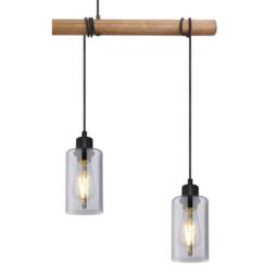 Netlighting Hadera Wood Bar Pendant Matt Black Smoke Glass Shade 4x E27 - thumbnail 4