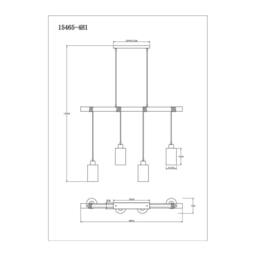 Netlighting Hadera Wood Bar Pendant Matt Black Smoke Glass Shade 4x E27 - thumbnail 6