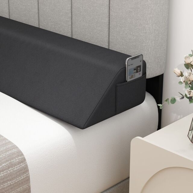 Gymax Full Size Wedge Pillow Bolster Gap Filler Trapezoidal With Side Pocket in Grey - image 1