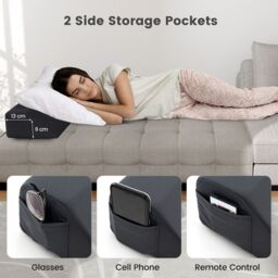 Gymax Full Size Wedge Pillow Bolster Gap Filler Trapezoidal With Side Pocket in Grey - thumbnail 7