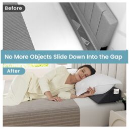 Gymax Full Size Wedge Pillow Bolster Gap Filler Trapezoidal With Side Pocket in Grey - thumbnail 5