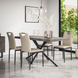 More4Homes Donni Dining Table & Chairs - Concrete Effect Table Top w Black Legs + Monza Faux Leather Dining Chair Set Of 4 in Beige - thumbnail 1