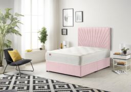 Somnior Platinum Ortho Sprung Memory Foam Mattress with Divan Bed with Headboard Plush Fabric in Pink - Size: Small Double