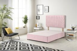 Somnior Platinum Ortho Sprung Memory Foam Mattress with Divan Bed with Headboard Plush Fabric in Pink - Size: Small Double - thumbnail 3
