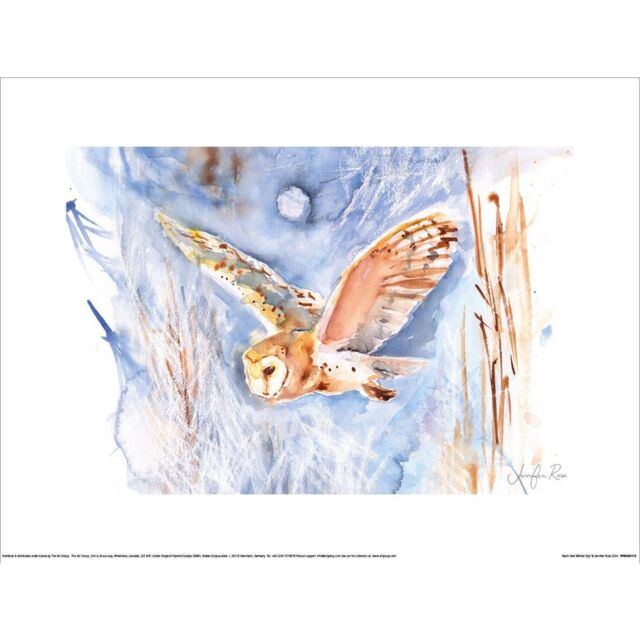 Jennifer Rose Barn Owl Winter Sky Poster in Blue - image 1