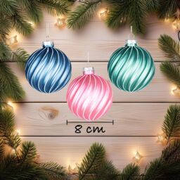 Shatchi Christmas Glass Baubles 12pcs Set - 8cm Green, Pink & Blue with 12 Assorted Festive Designs in Green - thumbnail 3