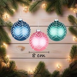 Shatchi Christmas Glass Baubles 12pcs Set - 8cm Green, Pink & Blue with 12 Assorted Festive Designs in Green - thumbnail 2