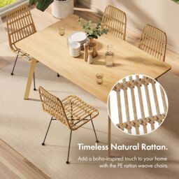 VonHaus Rattan Wicker Effect with Metal Legs Dining Chairs Set in Natural - Size: 2 Pack - thumbnail 5