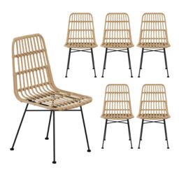 VonHaus Rattan Wicker Effect with Metal Legs Dining Chairs Set in Natural - Size: 2 Pack - thumbnail 2