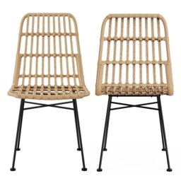 VonHaus Rattan Wicker Effect with Metal Legs Dining Chairs Set in Natural - Size: 2 Pack - thumbnail 9