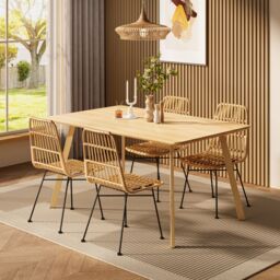 VonHaus Rattan Wicker Effect with Metal Legs Dining Chairs Set in Natural - Size: 2 Pack - thumbnail 3