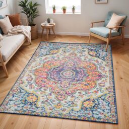 Livabliss Elaziz-Vintage Pink Blue Orange Yellow Beige Traditional Boho Living Rug - Size: 120 cm x 170 cm - thumbnail 1
