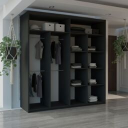 Sliding Wardrobes 4U Modern Sliding Wardrobe with LED Light W203cm x H217cm x D62cm in Black - thumbnail 3