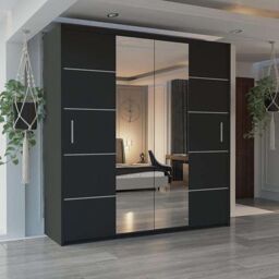 Sliding Wardrobes 4U Modern Sliding Wardrobe with LED Light W203cm x H217cm x D62cm in Black