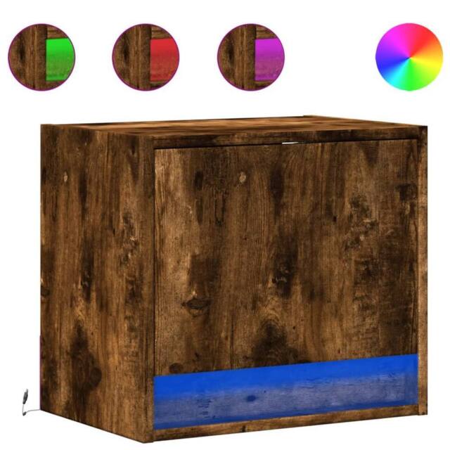 Berkfield Home Wall-mounted Bedside Cabinets with LED Lights 2 pcs Smoked Oak in Brown - image 1
