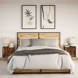 Berkfield Home Wall-mounted Bedside Cabinets with LED Lights 2 pcs Smoked Oak in Brown - thumbnail 4