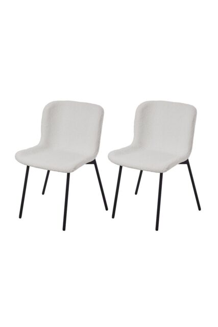 Living and Home 2pcs Teddy Fleece Upholstered Dining Chair in White - image 1