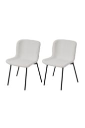 Living and Home 2pcs Teddy Fleece Upholstered Dining Chair in White - thumbnail 1