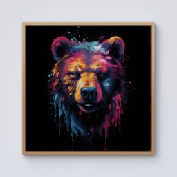 Warren Reed - Designer Splashart Bear Face Framed Canvas in Light Brown - Size: w40 inch x h40 inch - thumbnail 1