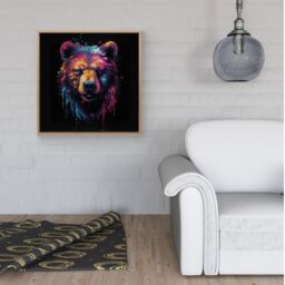 Warren Reed - Designer Splashart Bear Face Framed Canvas in Light Brown - Size: w40 inch x h40 inch - thumbnail 2