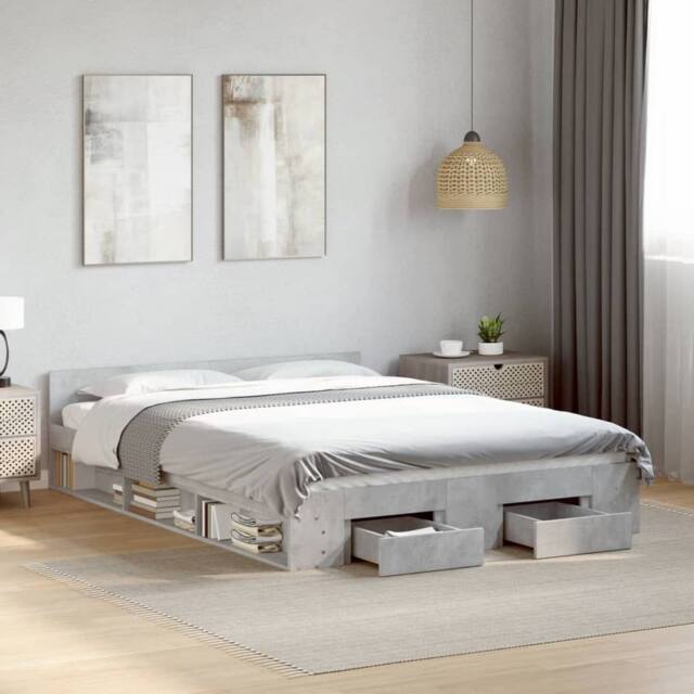 Berkfield Home Bed Frame with Drawers without Mattress Concrete Grey 140x190 cm - image 1