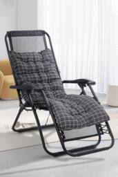 Living and Home 110cm L x 40cm W Plaid Print Beach Chair Seat Cushion Button Tufted Lounge Cushion in Black - Size: 110 cm L x 40 cm W - thumbnail 1