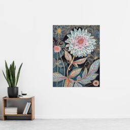 "Artery8 Dahlia Flowers Artwork Dark Enchanted Floral Wall Art Print in Blue - Size: W24"" x H32""" - thumbnail 4