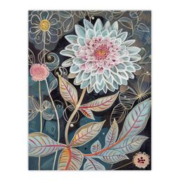 "Artery8 Dahlia Flowers Artwork Dark Enchanted Floral Wall Art Print in Blue - Size: W24"" x H32""" - thumbnail 1