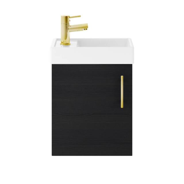 Balterley Wall Hung Vanity Basin 400mm Charcoal & Brushed Brass Handle in Black - image 1