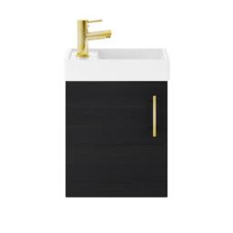 Balterley Wall Hung Vanity Basin 400mm Charcoal & Brushed Brass Handle in Black