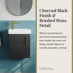 Balterley Wall Hung Vanity Basin 400mm Charcoal & Brushed Brass Handle in Black - thumbnail 4