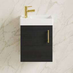 Balterley Wall Hung Vanity Basin 400mm Charcoal & Brushed Brass Handle in Black - thumbnail 8