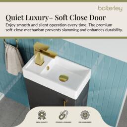 Balterley Wall Hung Vanity Basin 400mm Charcoal & Brushed Brass Handle in Black - thumbnail 3