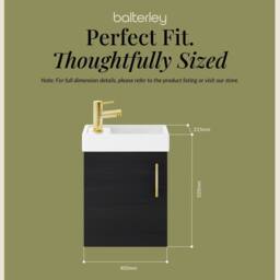 Balterley Wall Hung Vanity Basin 400mm Charcoal & Brushed Brass Handle in Black - thumbnail 5